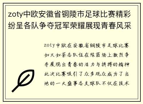 zoty中欧安徽省铜陵市足球比赛精彩纷呈各队争夺冠军荣耀展现青春风采