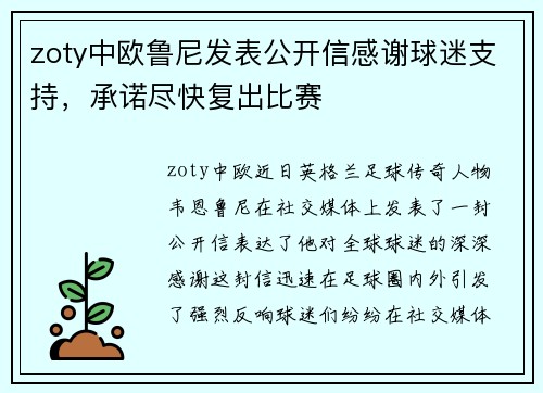 zoty中欧鲁尼发表公开信感谢球迷支持，承诺尽快复出比赛
